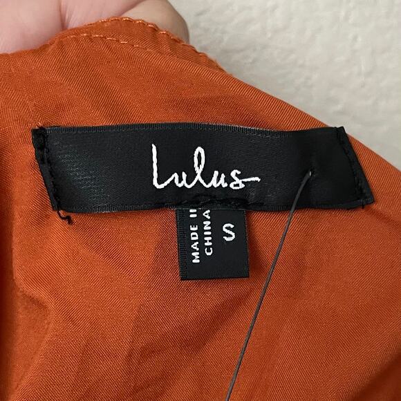 Lulus‎ Dress Womens Small Orange Cream Kalena Maxi Halter Pleated Palm Tree Boho - Picture 11 of 15